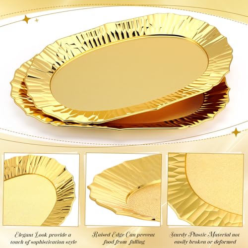 Acellegic Gold Plastic Serving Trays Set of 12 14.5x8.6 Inches Christmas Platters