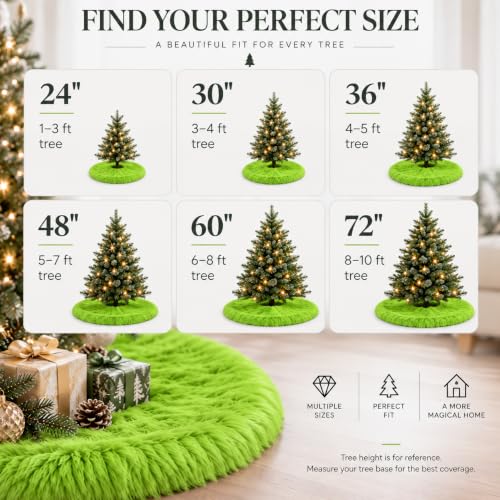 AISENO 60 Inch Green Faux Fur Christmas Tree Skirt Plush Holiday Decoration