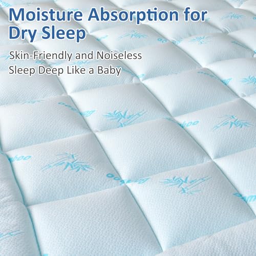 Blue King Size Bamboo Mattress Topper - Cooling Extra Thick Breathable Viscoelastc Mattress Pad with Deep Pocket