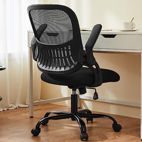 Sweetcrispy Black Swivel Computer Desk Chair with Lumbar Support, 18.49"D