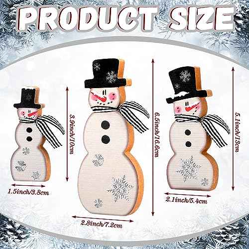 Suzile 3 Pcs Christmas Snowman Tabletop Decor Winter Wooden Table Decorations Rustic Snowman Table Centerpieces Farmhouse Winter Block Sign for Home Fireplace Mantel Holiday Party