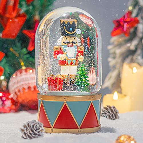 MUMTOP Nutcracker Snow Globe with Music & Lights, Swirling Glitter Christmas Decor