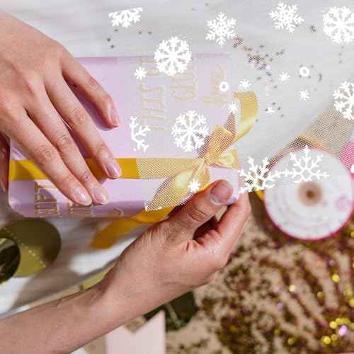 15cm 10yards Christmas Snowflake Glitter Tulle Snowflake Fabric Sparkling Tulle Snowflake Ribbon for Home Office DecorationWrapping Party Decoration (White)