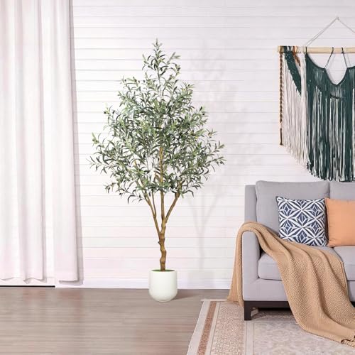 6ft Artificial Olive Tree Indoor with White Planter - Realistic Fake Plant for Home & Office Decor