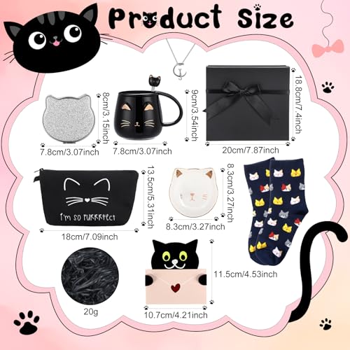 Havawish Cat Lover Gift Set for Women – 8 Pc Black Gift Basket