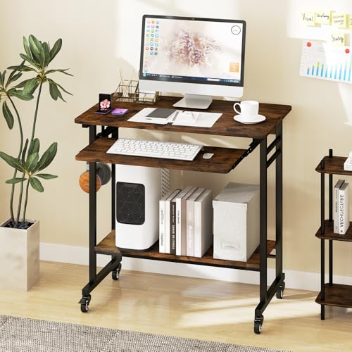 Tangkula Rolling Computer Desk Cart with Keyboard Tray, Mobile