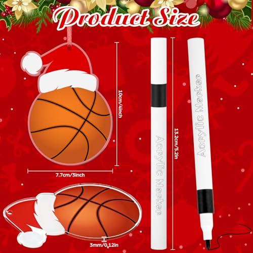 Thyle 12 Pcs Basketball Christmas Ornaments with Santa Hat – 4 Inch Bulk Set