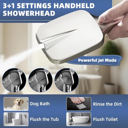 14-Inch Rain Shower Head with Handheld Spray - Polished Chrome, Low Profile Extension