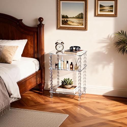 Acrylic Side Table with Beaded Legs - Clear Modern End Table 11.8'' Variation