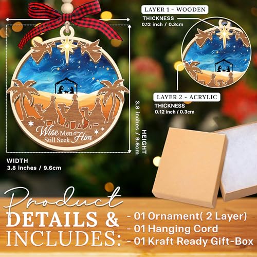 HEXMOZ Nativity Scene Christmas Ornament - Religious Holiday Decor, 2nd Variation