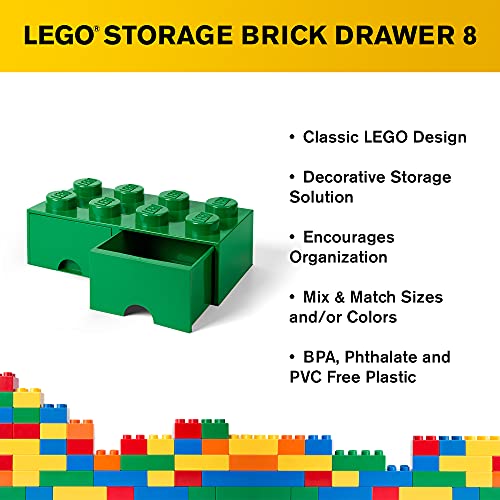 Dark Green LEGO Brick Drawer with 8 Knobs & 2 Stackable Drawers