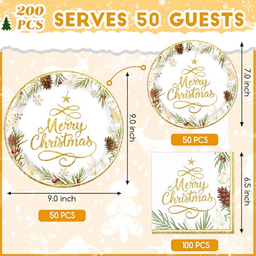 Homlouue Christmas Paper Plates and Napkins, Tree Gold Plate Napkin