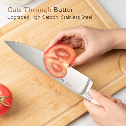 Astercook Cream White 14-Piece Stainless Steel Knife Set with Block & Sharpener