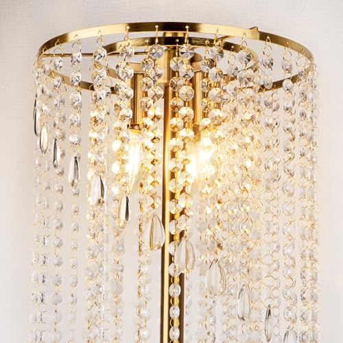 Modern Gold Floor Lamp with Crystal Shade - Tall Corner Lighting, 63 Inch