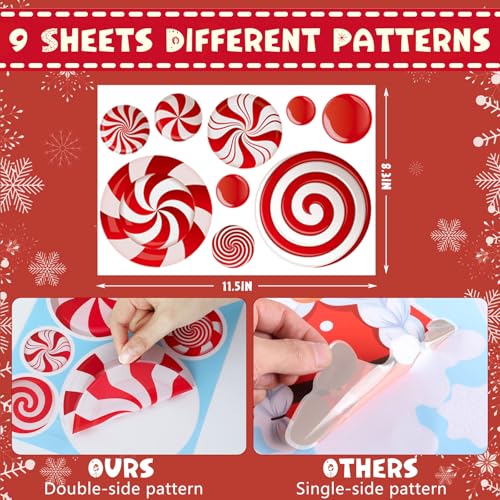AUGSUN 9 Sheets Christmas Window Clings, Candy Cane Decorations Indoor, Xmas Red Peppermint Wall Stickers Decal for Home Party Decor Supplies