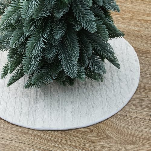 18 Inch Mini Knitted Christmas Tree Skirt, White Holiday Decorative Mat for Xmas Indoor Home Decor, Festive Tabletop Ornament (White)