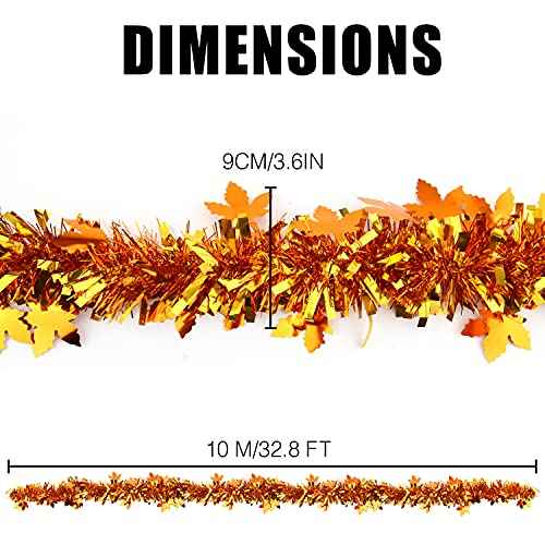CCINEE 33FT Thanksgiving Tinsel Garland,Maple Leaf Metallic Twist Garland Decor for Fall Party Decoration,Gold & Copper