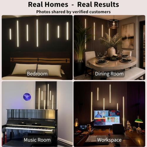 GloryAir 6pcs Slat Wall LED Panel Lights with Touch Switch, Black, 16/24/40 Inch Variants