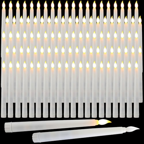 Baquler 100 Pcs 8.5 Inch White LED Flameless Taper Candles Bulk for Holiday Decor