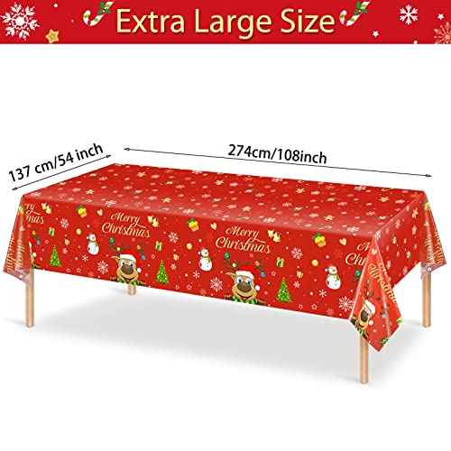 Irenare Christmas Tablecloth Plastic Reindeer Tablecloth Elk Merry Christmas Table Cover for Xmas Dinner Winter Holiday Party Decoration and Supplies, 54 x 108 Inch(3 Pieces)