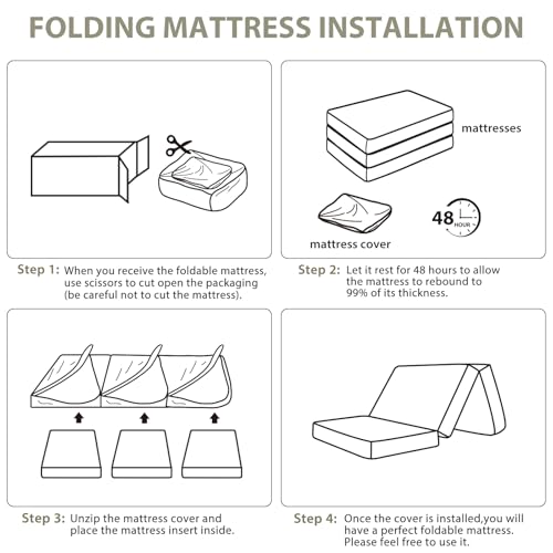 HUEIFY Single Tri-Fold Memory Foam Mattress 3-Inch Portable Foldable Bed