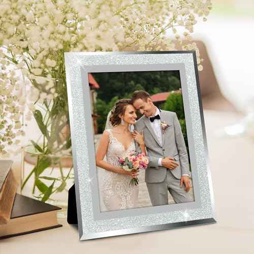 Vienrose 4x6 Picture Frame High-Definition Glass Picture Frames with Silver Glitter Edges Horizontally or Vertically Photo Frame Christmas Mother's Day Father's Day Thanksgiving Gifts