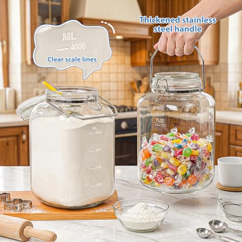 1.5 Gallon Glass Mason Jars with Airtight Lid - 2 Pack, Wide Mouth Food Storage