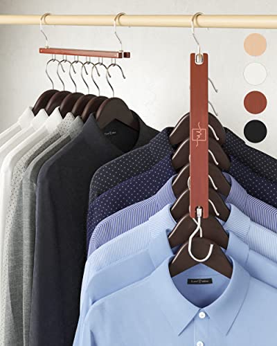 MORALVE Space Saving Closet Hangers 4 Pack - Mahogany Beechwood 6-Tier Shirt Organizer with Swivel Hook