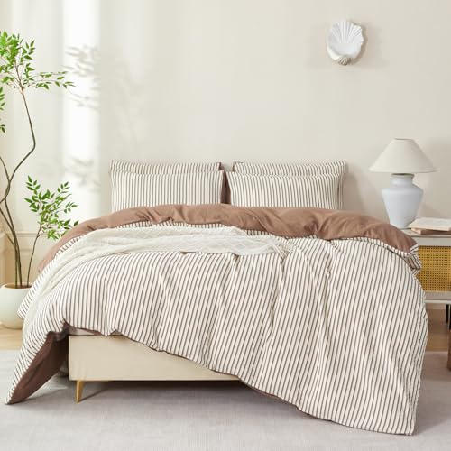 Dark Brown Striped Queen Comforter Set 3 Pieces Microfiber Bedding