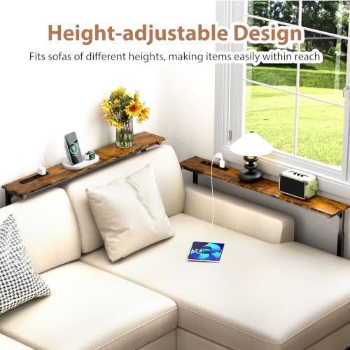 GRLEAF Rustic Brown 78-Inch Adjustable Console Table with Power Outlets – Narrow Sofa & Entryway Table