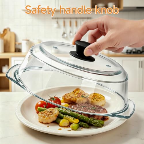 10-Inch Glass Microwave Splatter Cover with Silicone Handle - Food Safe, Dishwasher Safe, BPA-Free
