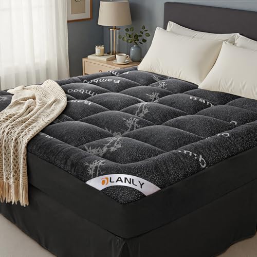 OLANLY Queen Bamboo Viscose Cooling Mattress Topper Dark Gray