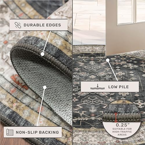 Ashen Multi 6x6 Square Washable Area Rug - Vintage Boho Floral Non-Slip Carpet for Living Room