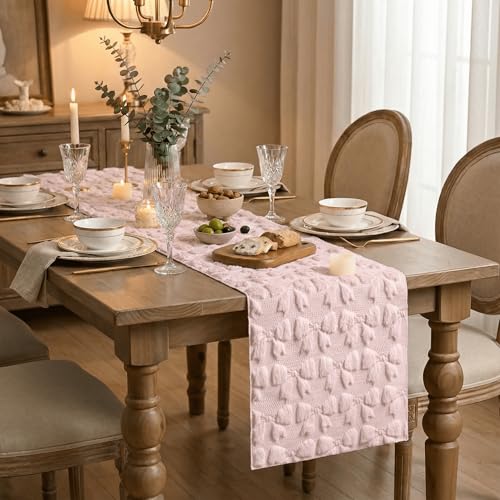 Artoid Mode 13x60 Pink Soft Plush Faux Fur Jacquard Table Runner - Valentine Decor