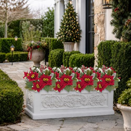 ZYZEV Red Poinsettias Artificial Christmas Flowers Bouquet - 2 Pack