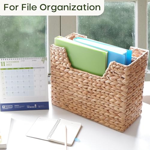 Wicker Magazine Basket Water Hyacinth Handwoven Storage Organizer