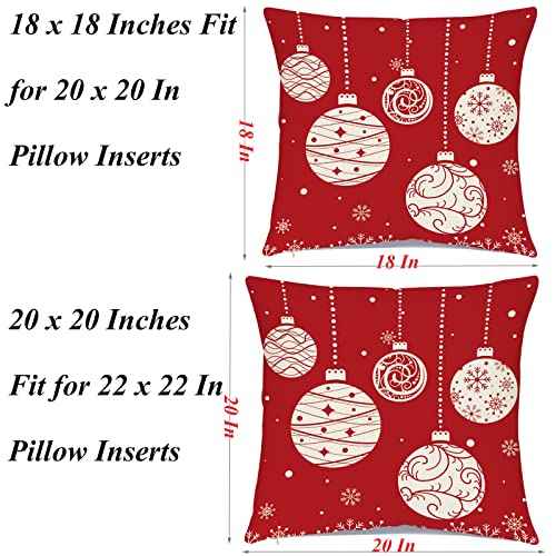 Hlonon Christmas Throw Pillow Covers Set of 4 Winter Decorative Rustic Pillowcase for Holiday Decorations Christmas Home Sofa Couch Decor, Red & Cream White (20 x 20 Inches)