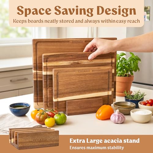 EDELHAUS Acacia Wood Cutting Boards Set of 3 with Juice Groove & Non-Slip Feet — Single-Sided