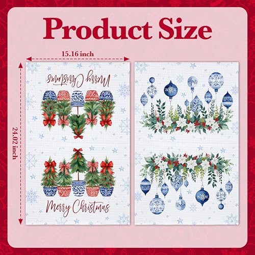 PseuAudo Merry Christmas Holiday Kitchen Towels - Festive Dish & Hand Towels, 2-Pack, 24x15 inches