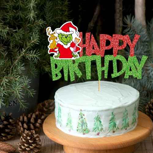 Christmas Happy Birthday Cake Topper Christmas Birthday Decorations Whoville Decorations Party Supplies