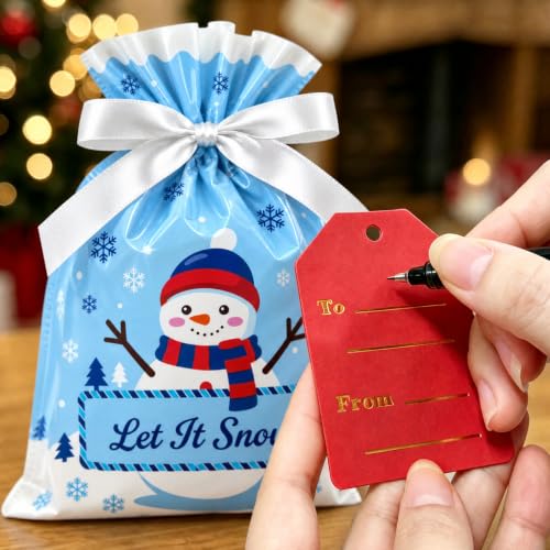 Qrain 32Pcs Christmas Gift Bags Set with Drawstring, Reusable Holiday Wrapping