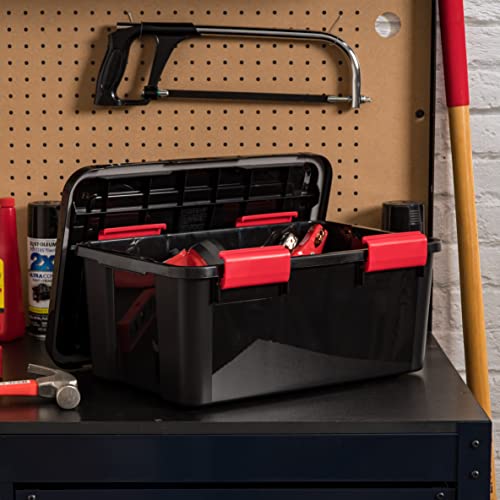 IRIS USA 6-Pack 19 Qt Storage Bins with Gasket Lids, Black/Red - Weatherproof, Stackable Organization