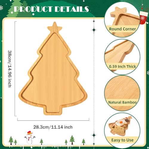 AWIZOM Christmas Tree Wooden Serving Tray Bamboo Platter Snack Cheese