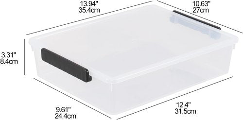 Clear Storage Bins - 4 Pack Flat Plastic Latching Containers with Lids | 6 Quart Stackable