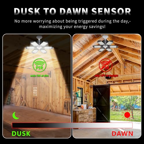 Screw-in LED Garage Light with Motion Sensor - 200W Deformable Ceiling Shop Lights, 20000LM, 2 Pack