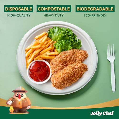 Disposable Eco-Friendly Paper Plates - Heavy Duty 10 Inch, 300 Pack, White, Compostable