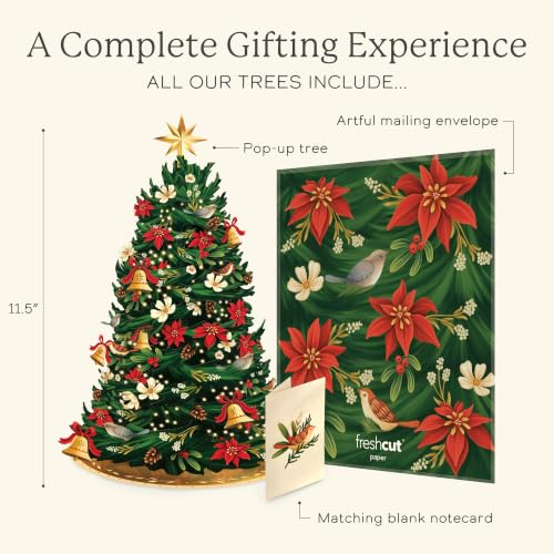 FreshCut Paper Twinkling Poinsettia Light-Up Tree - USB Rechargeable Holiday Decor