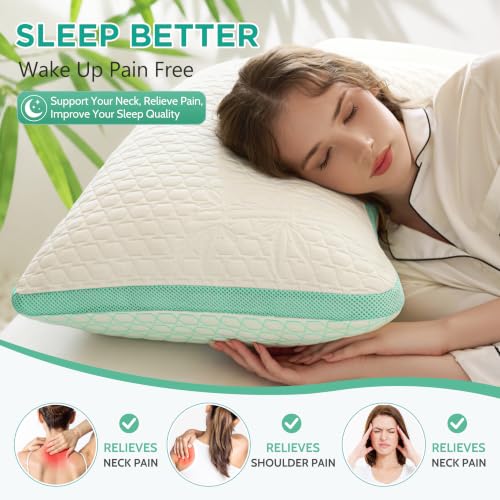 Baskbed Queen Cooling Side Sleeper Pillow 2 Pack - Green, Adjustable Neck & Shoulder Support