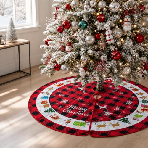 48 Inch Christmas Tree Skirt with Snowflake Pattern - Rustic Plush Holiday Decor