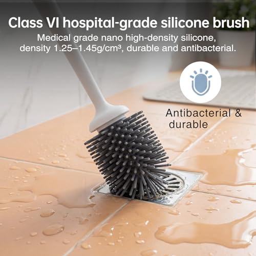 2 Pack Toilet Brush and Plunger Set with Silicone Bristles - White/Black